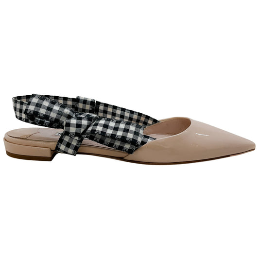 Miu Miu Nude Patent Leather Flats with Black / White Gingham Slingback
