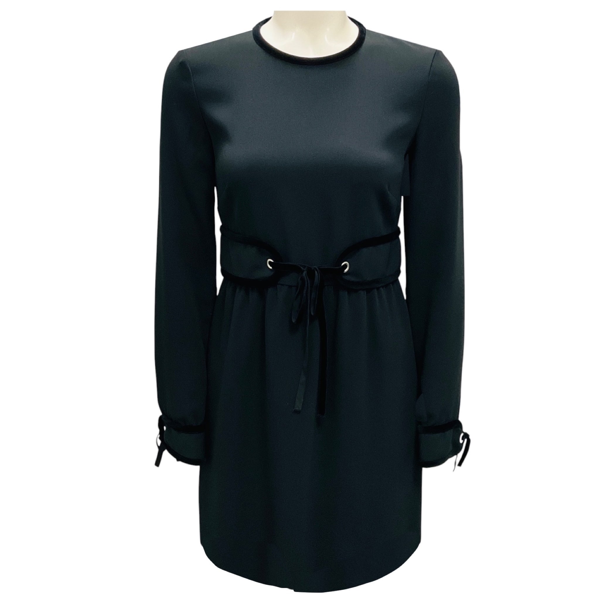 RED Valentino Black Velvet Trimmed Crepe Mini Dress