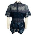 Load image into Gallery viewer, Self-Portrait Blue Short Sleeved Lace Top with Velvet Bow Detail

