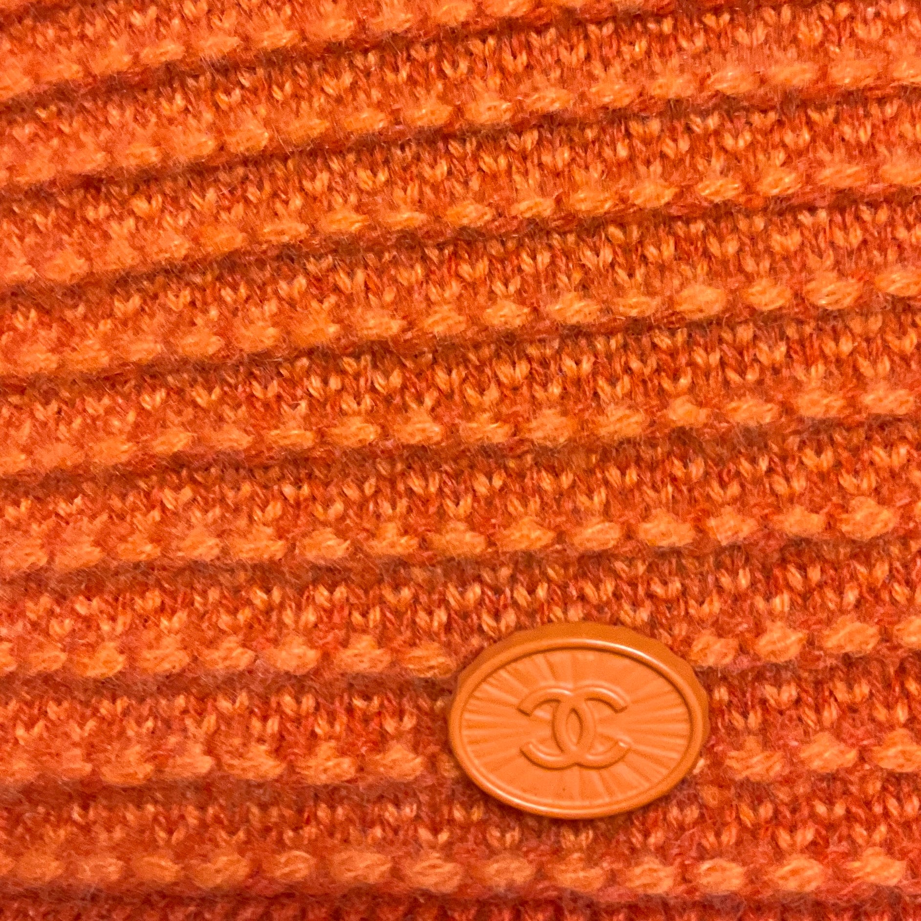Chanel RARE Orange / Tan Ribbed Cashmere Knit Pullover Sweater with CC Logo Plaque