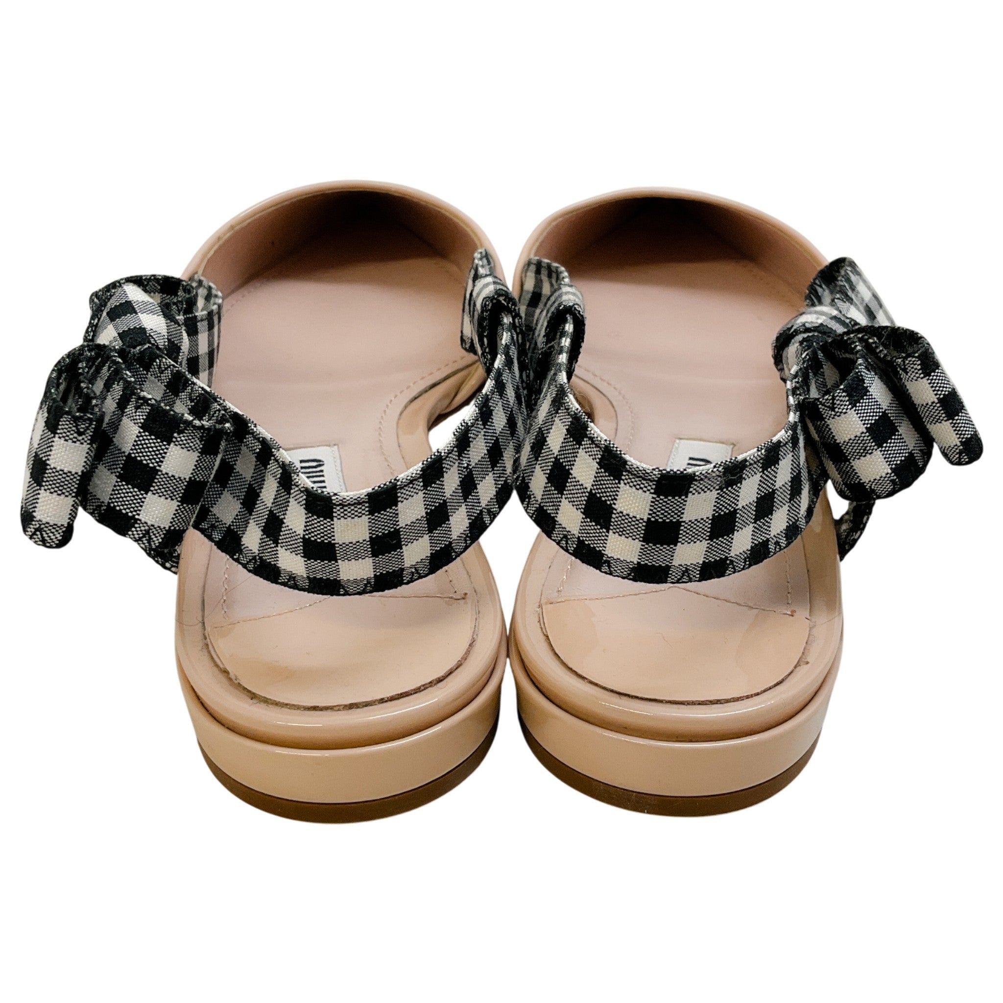 Miu Miu Nude Patent Leather Flats with Black / White Gingham Slingback