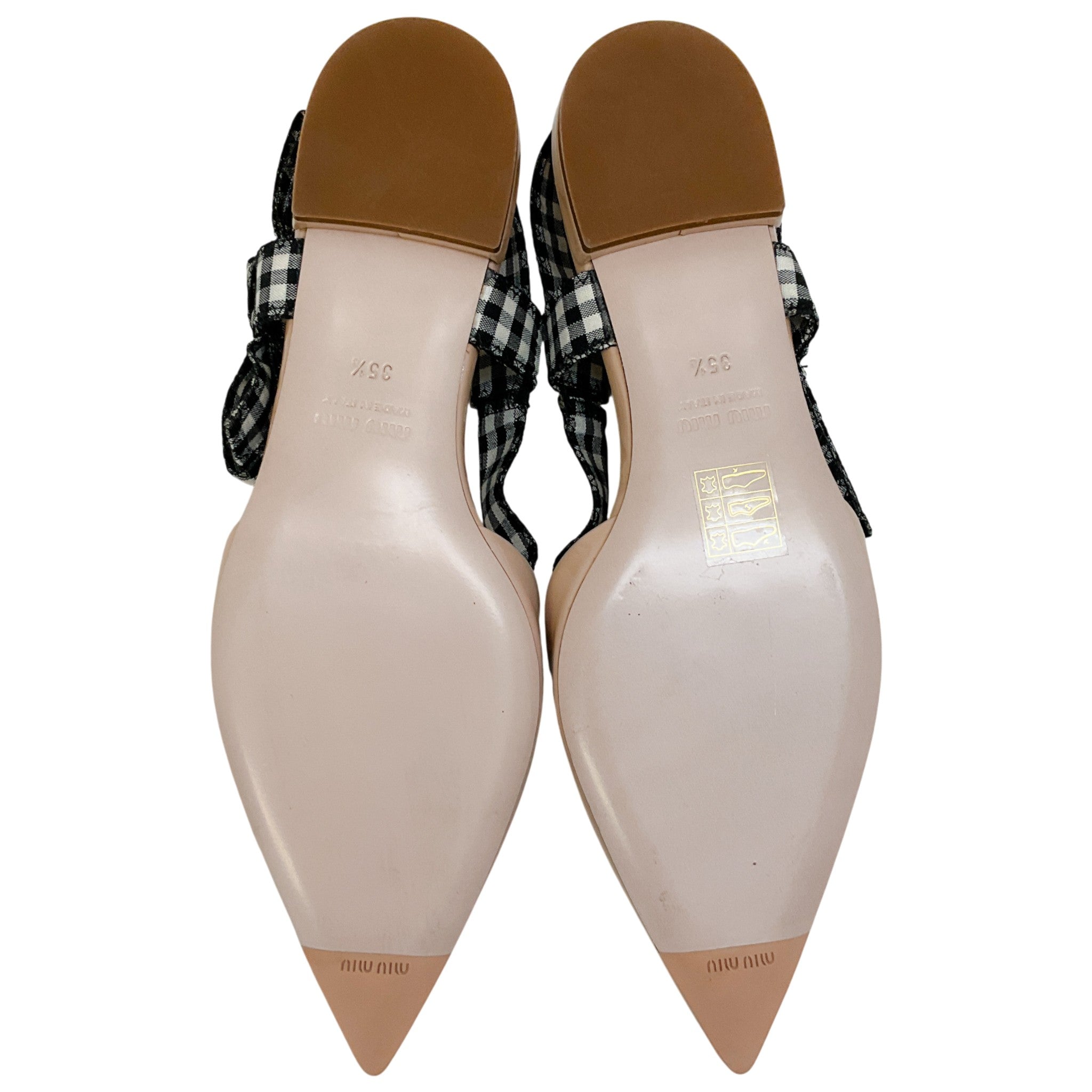 Miu Miu Nude Patent Leather Flats with Black / White Gingham Slingback