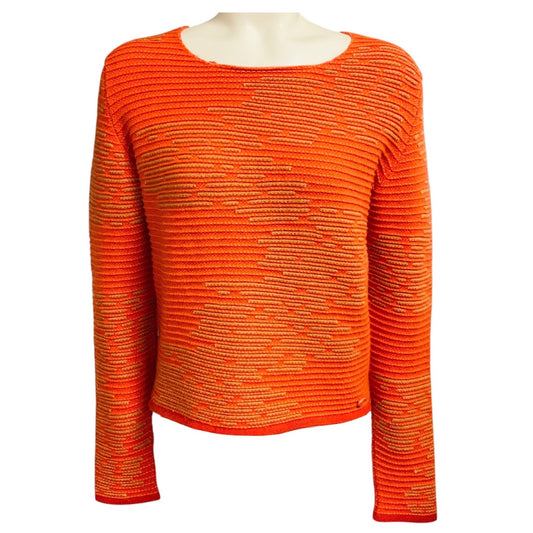 Chanel RARE Orange / Tan Ribbed Cashmere Knit Pullover Sweater with CC Logo Plaque 