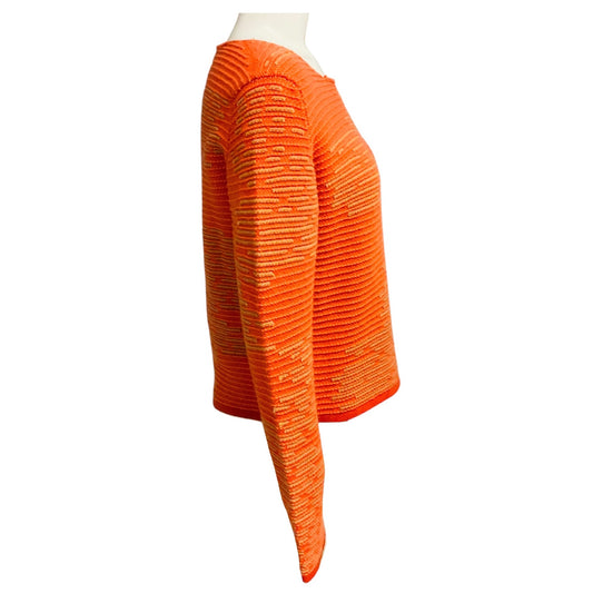 Chanel RARE Orange / Tan Ribbed Cashmere Knit Pullover Sweater with CC Logo Plaque
