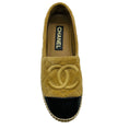 Load image into Gallery viewer, Chanel Tan / Black Leather Cap Toe CC Logo Embossed Quilted Suede Espadrille Flats
