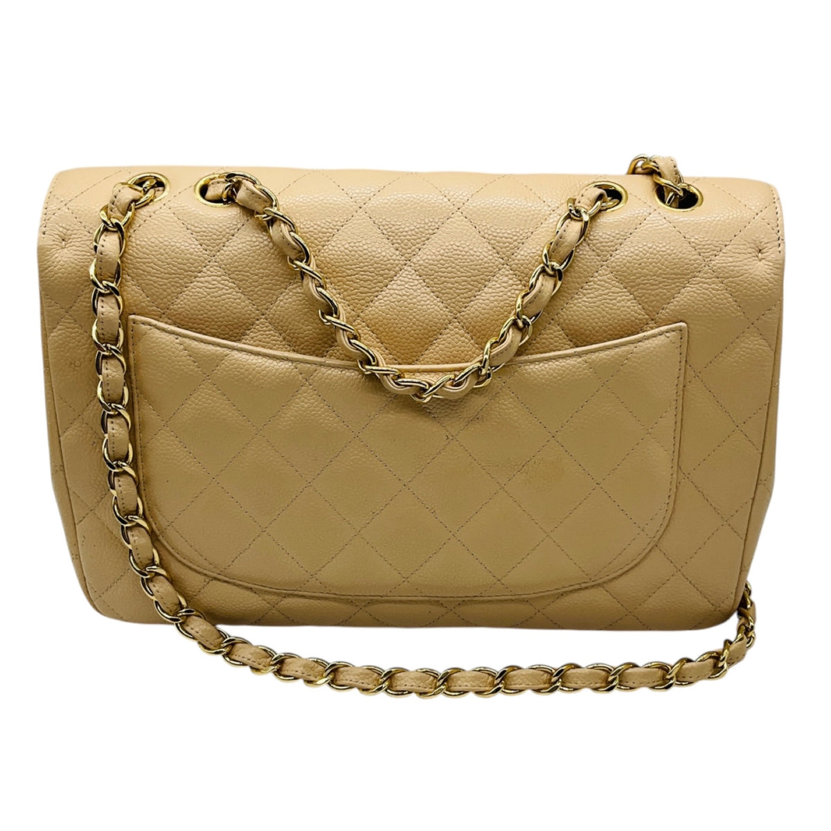 Chanel Beige Quilted Caviar Leather Chain Strap Single Flap Handbag with Gold Hardware
