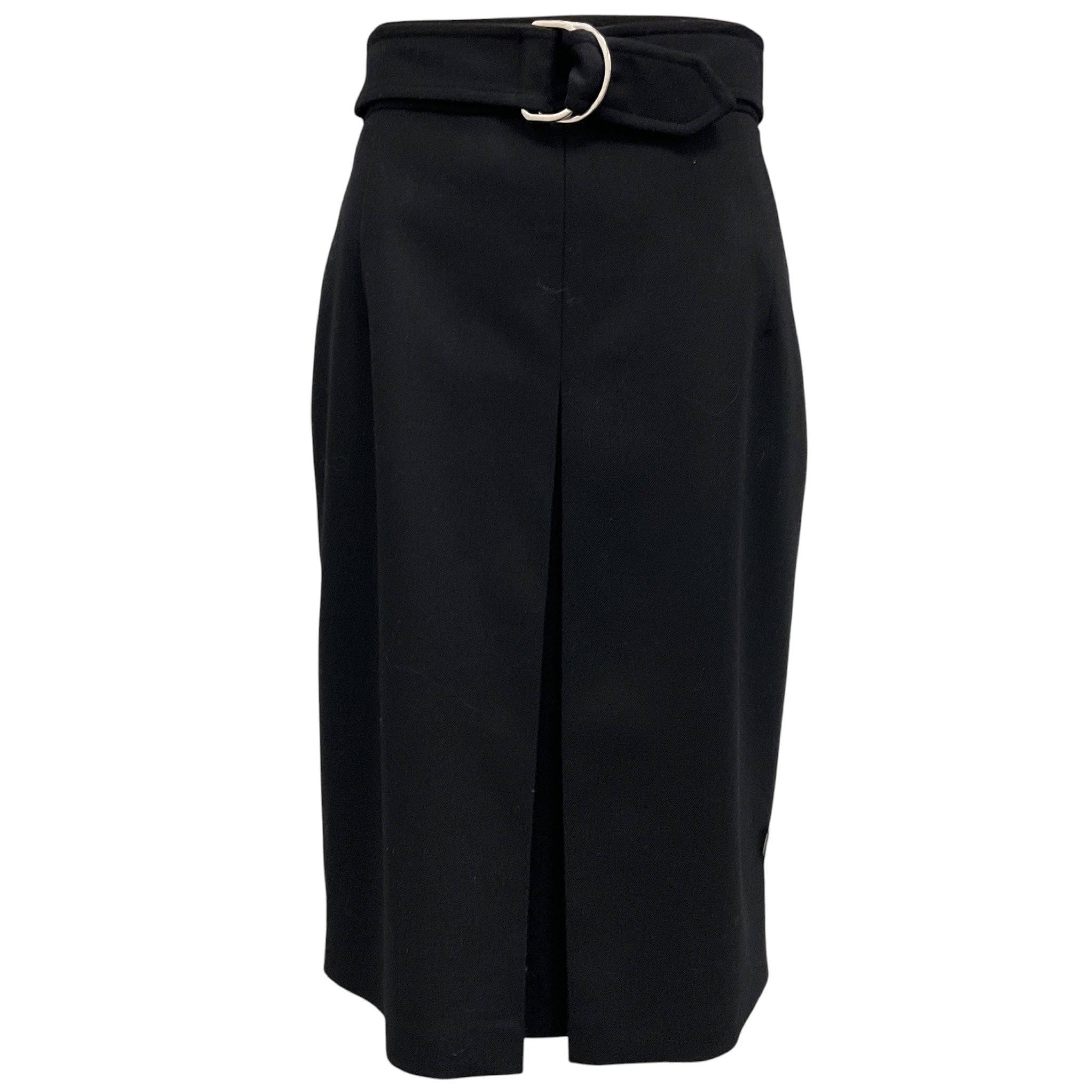 Hermes Black 2022 Inverted Pleated Wool Belted Skirt