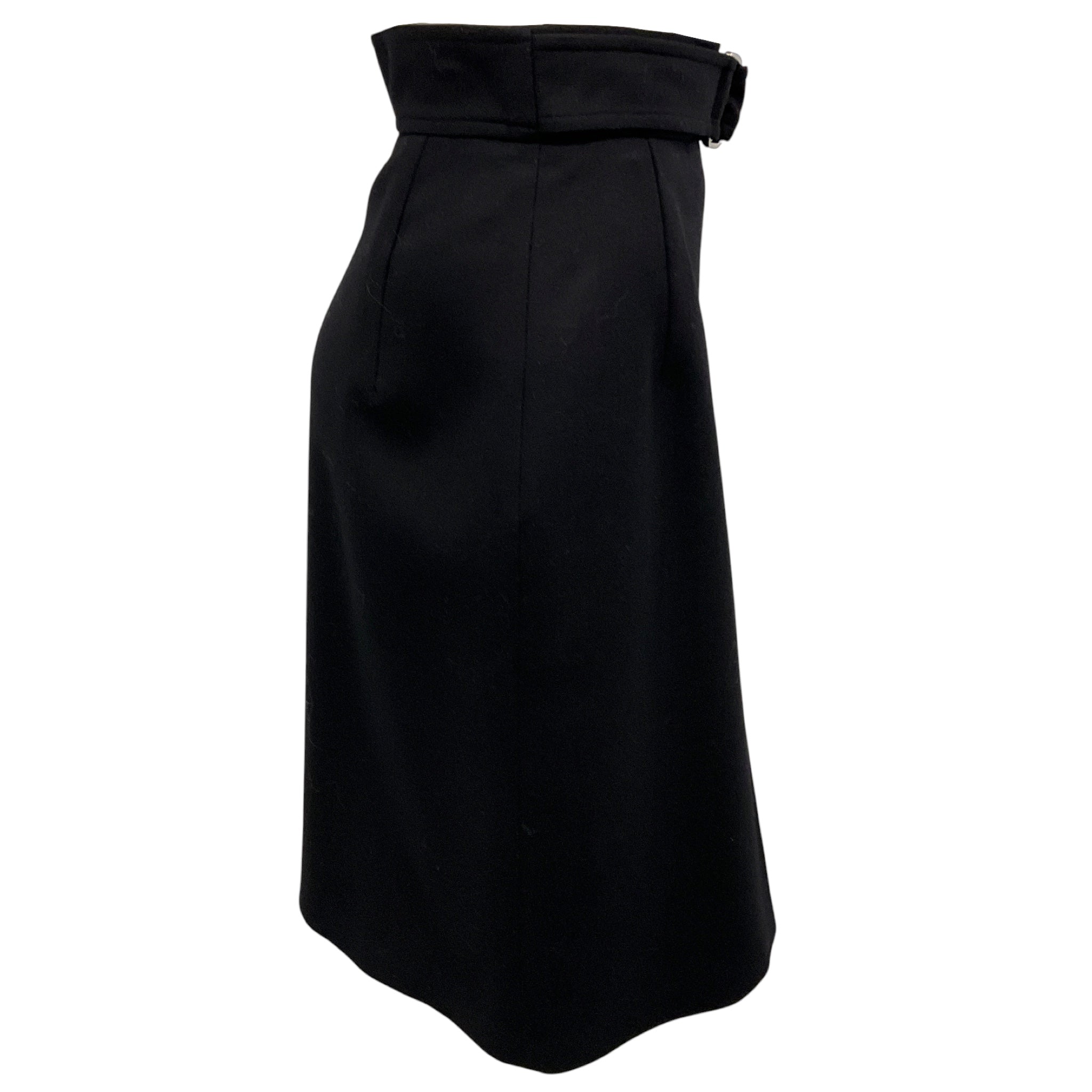 Hermes Black 2022 Inverted Pleated Wool Belted Skirt