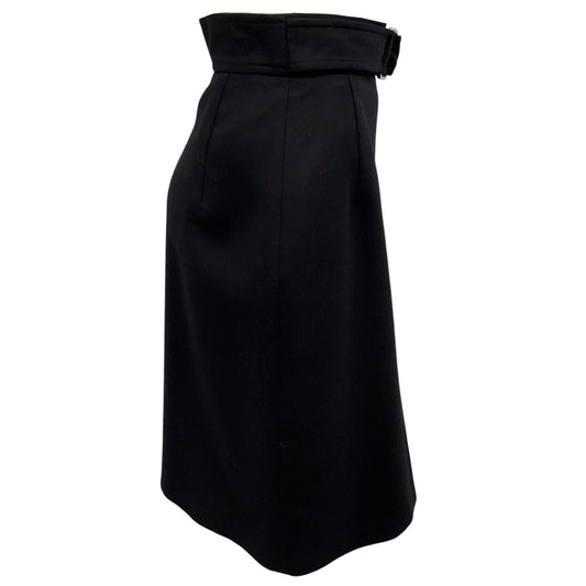 Hermes Black 2022 Inverted Pleated Wool Belted Skirt