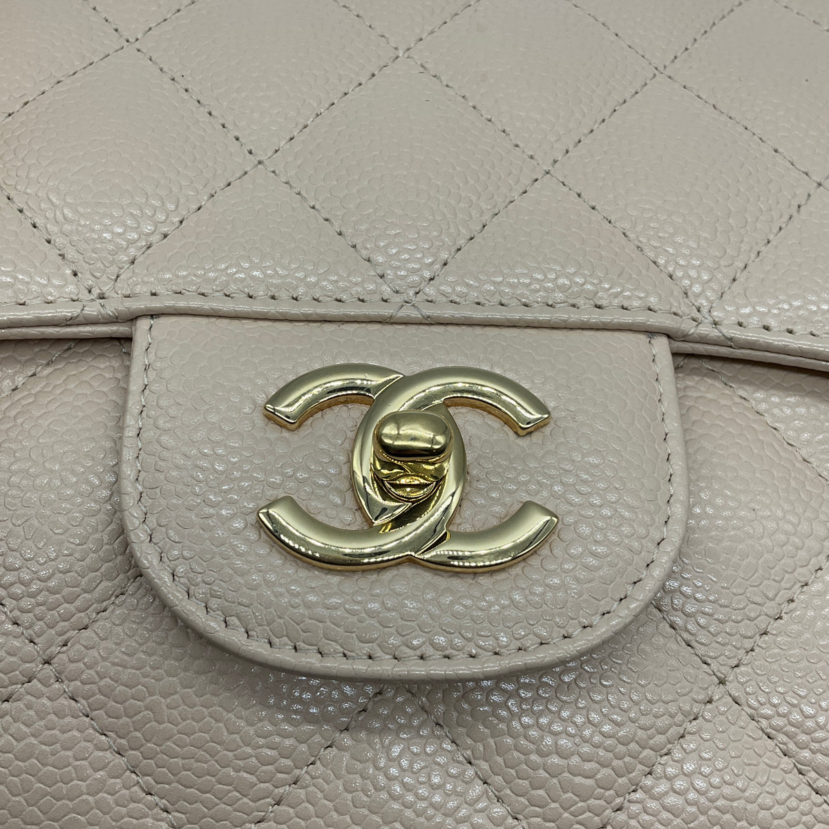 Chanel Beige Quilted Caviar Leather Chain Strap Single Flap Handbag with Gold Hardware