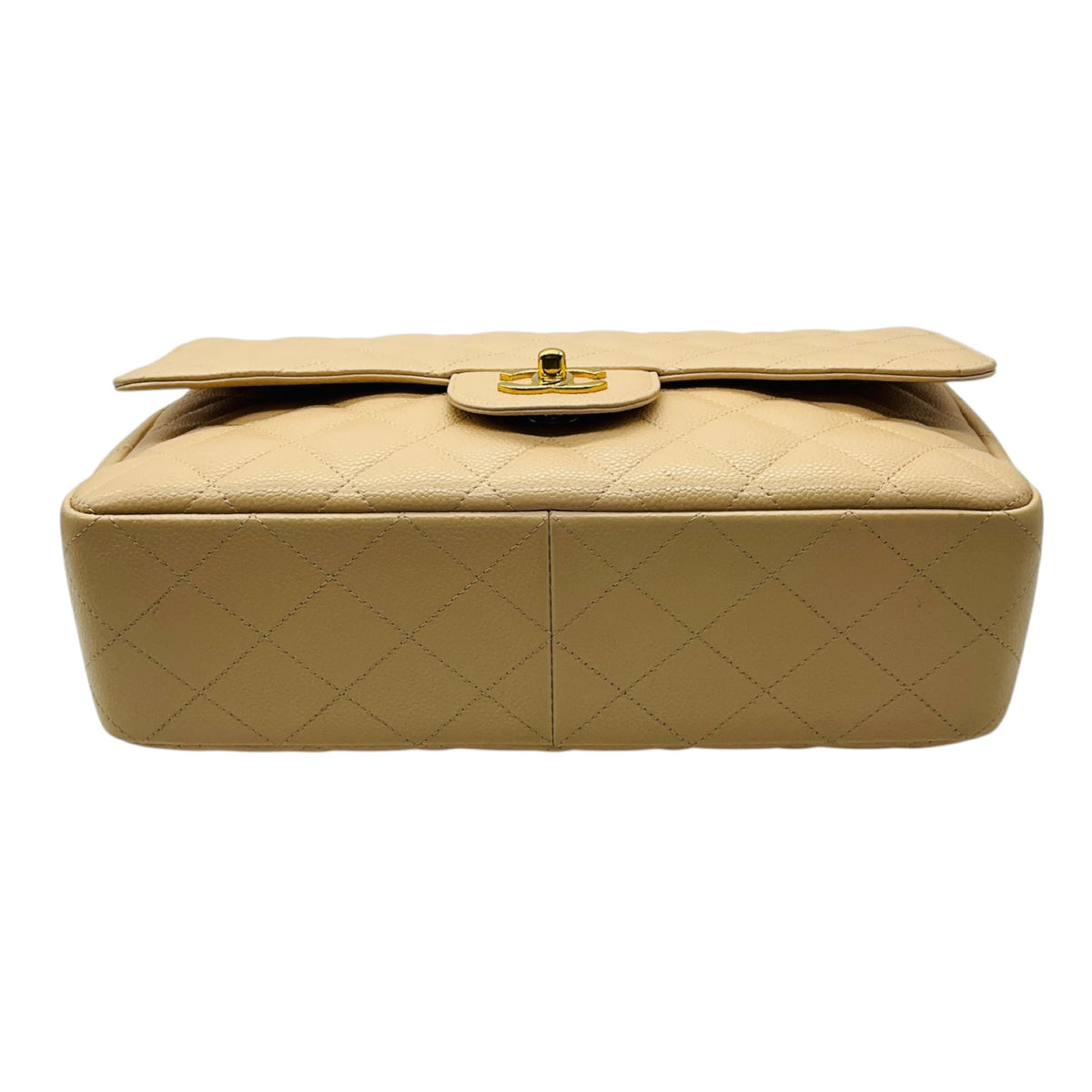 Chanel Beige Quilted Caviar Leather Chain Strap Single Flap Handbag with Gold Hardware