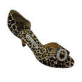 Load image into Gallery viewer, Manolo Blahnik Tan / Brown / Black Sedaraby Leopard Satin Crystal Buckle Peep Toe Heels
