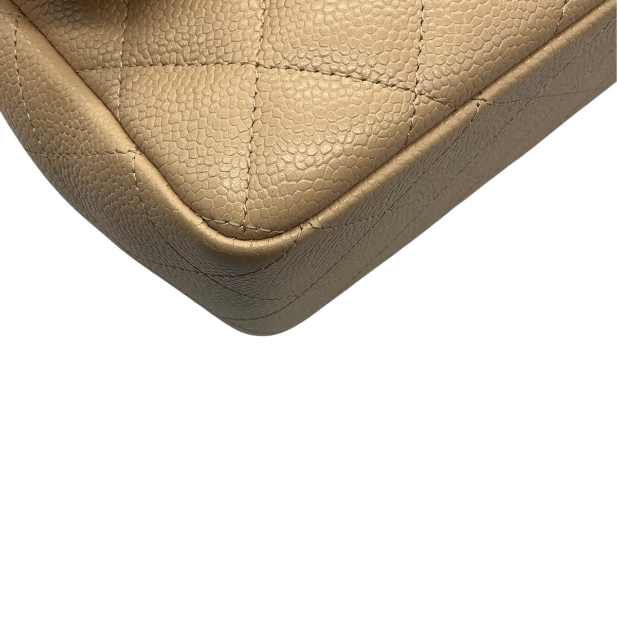 Chanel Beige Quilted Caviar Leather Chain Strap Single Flap Handbag with Gold Hardware