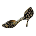 Load image into Gallery viewer, Manolo Blahnik Tan / Brown / Black Sedaraby Leopard Satin Crystal Buckle Peep Toe Heels

