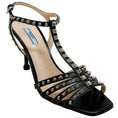 Load image into Gallery viewer, Prada Black Leather T Strap Sandals with Silver Studs

