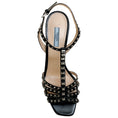 Load image into Gallery viewer, Prada Black Leather T Strap Sandals with Silver Studs
