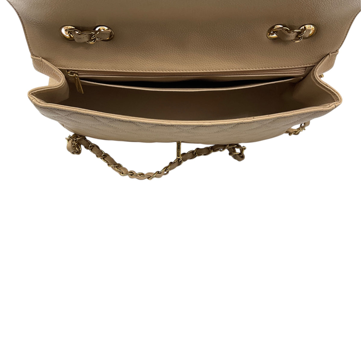 Chanel Beige Quilted Caviar Leather Chain Strap Single Flap Handbag with Gold Hardware
