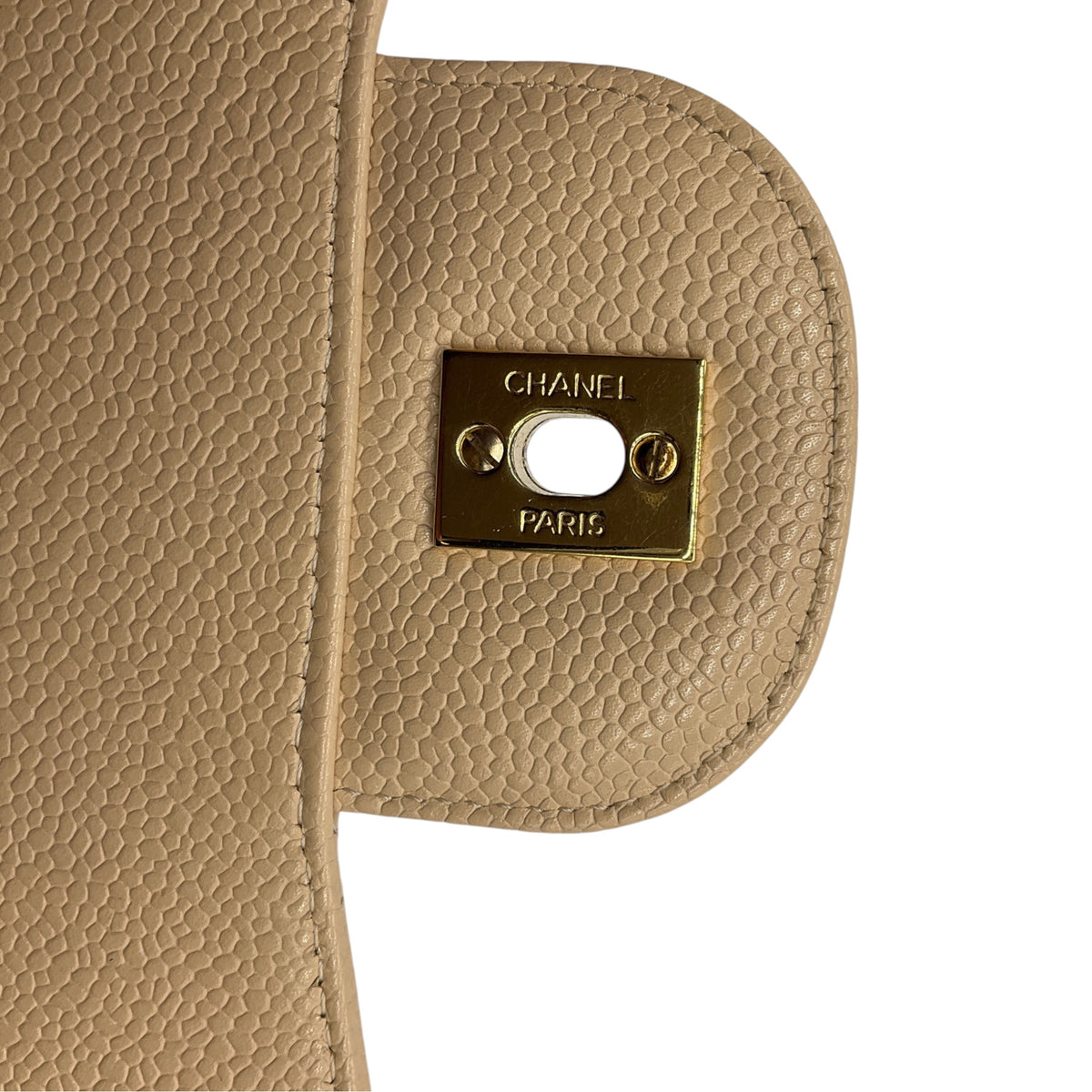 Chanel Beige Quilted Caviar Leather Chain Strap Single Flap Handbag with Gold Hardware