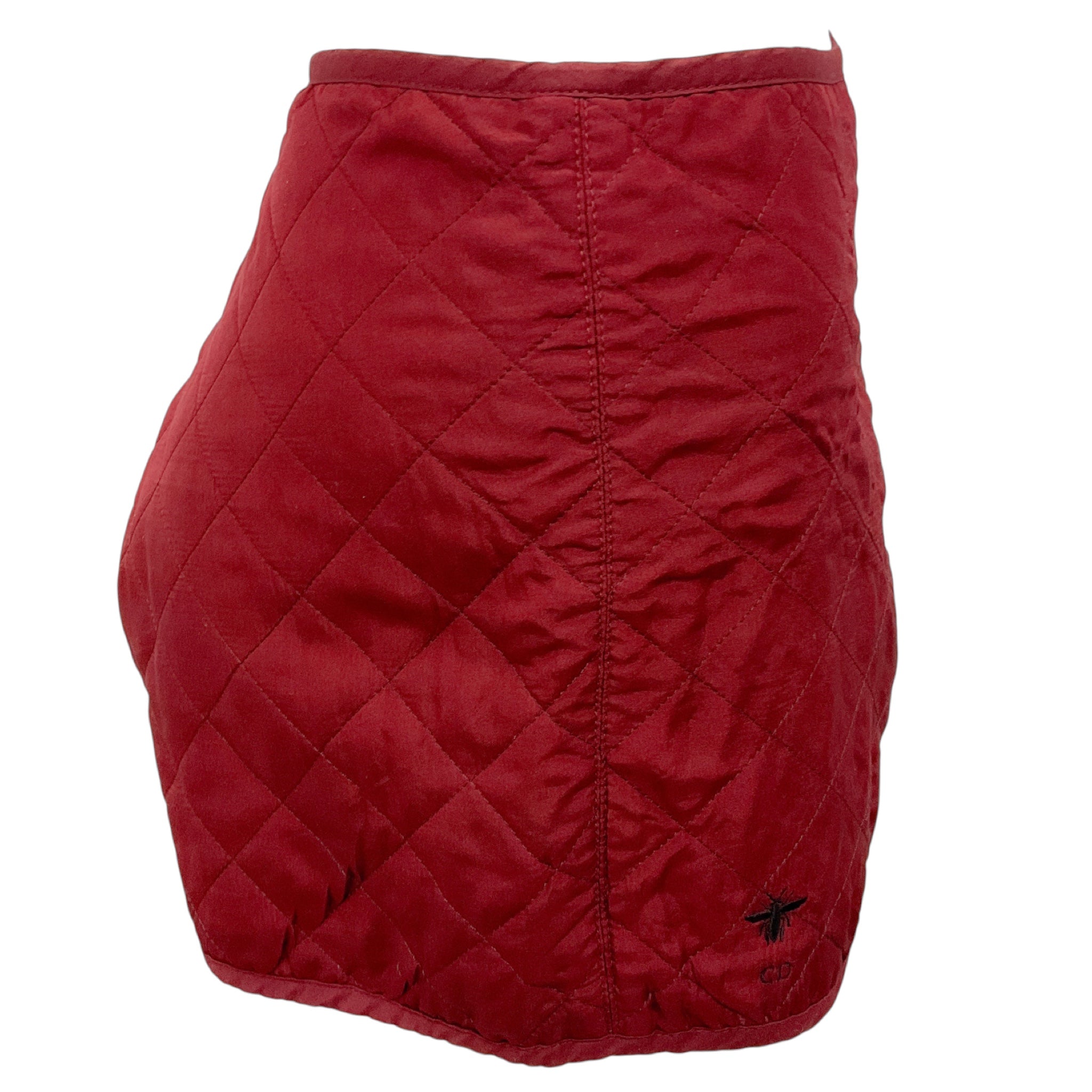 Christian Dior Burgundy Quilted Matelasse Silk Shorts with Bee Embroidery