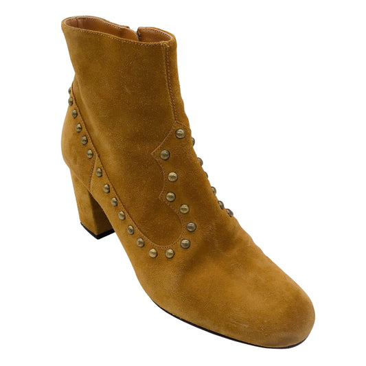 Saint Laurent Mustard Yellow / Antiqued Gold Studded Suede Ankle Boots