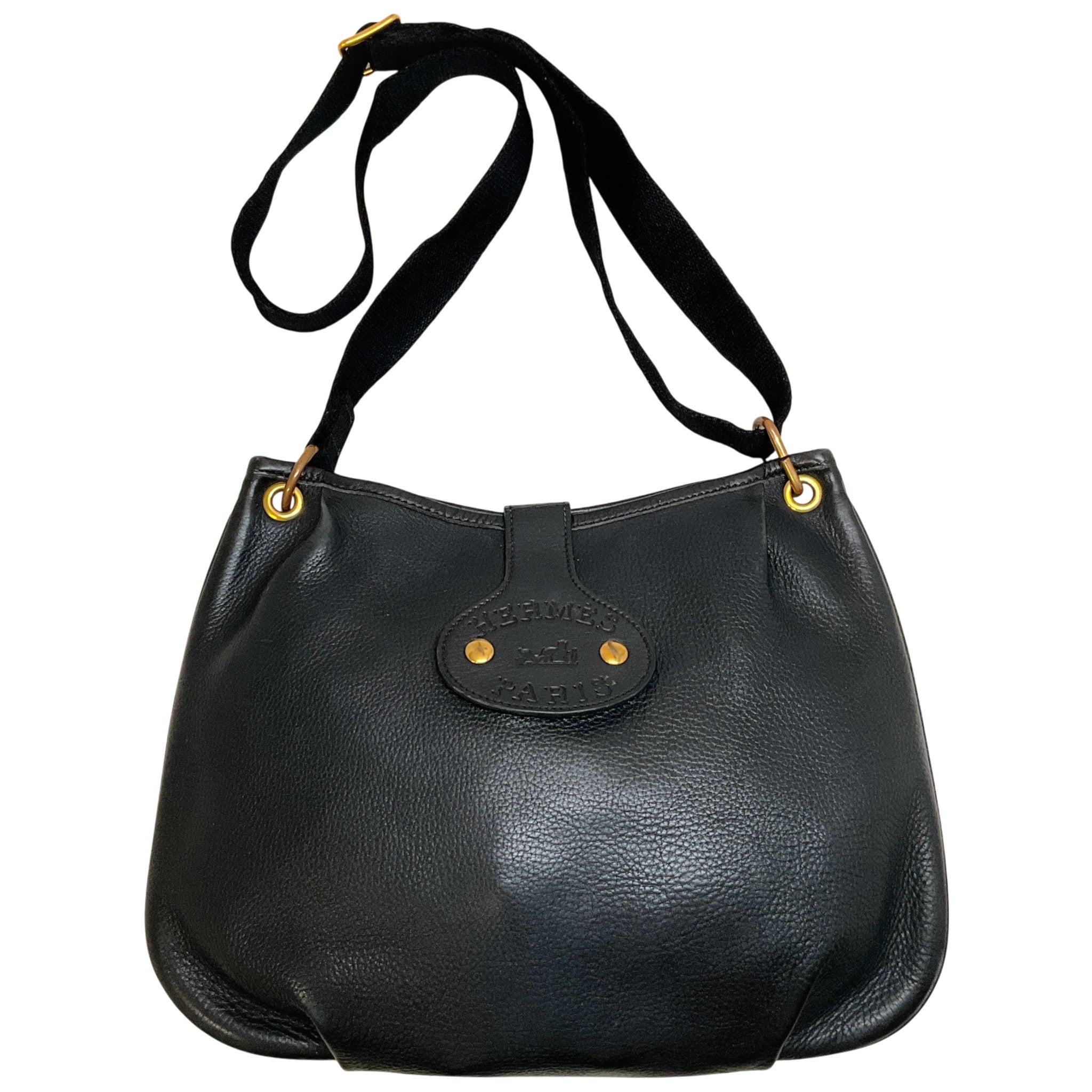 Hermes Vintage 1986 Black Leather Rodeo Shoulder Bag
