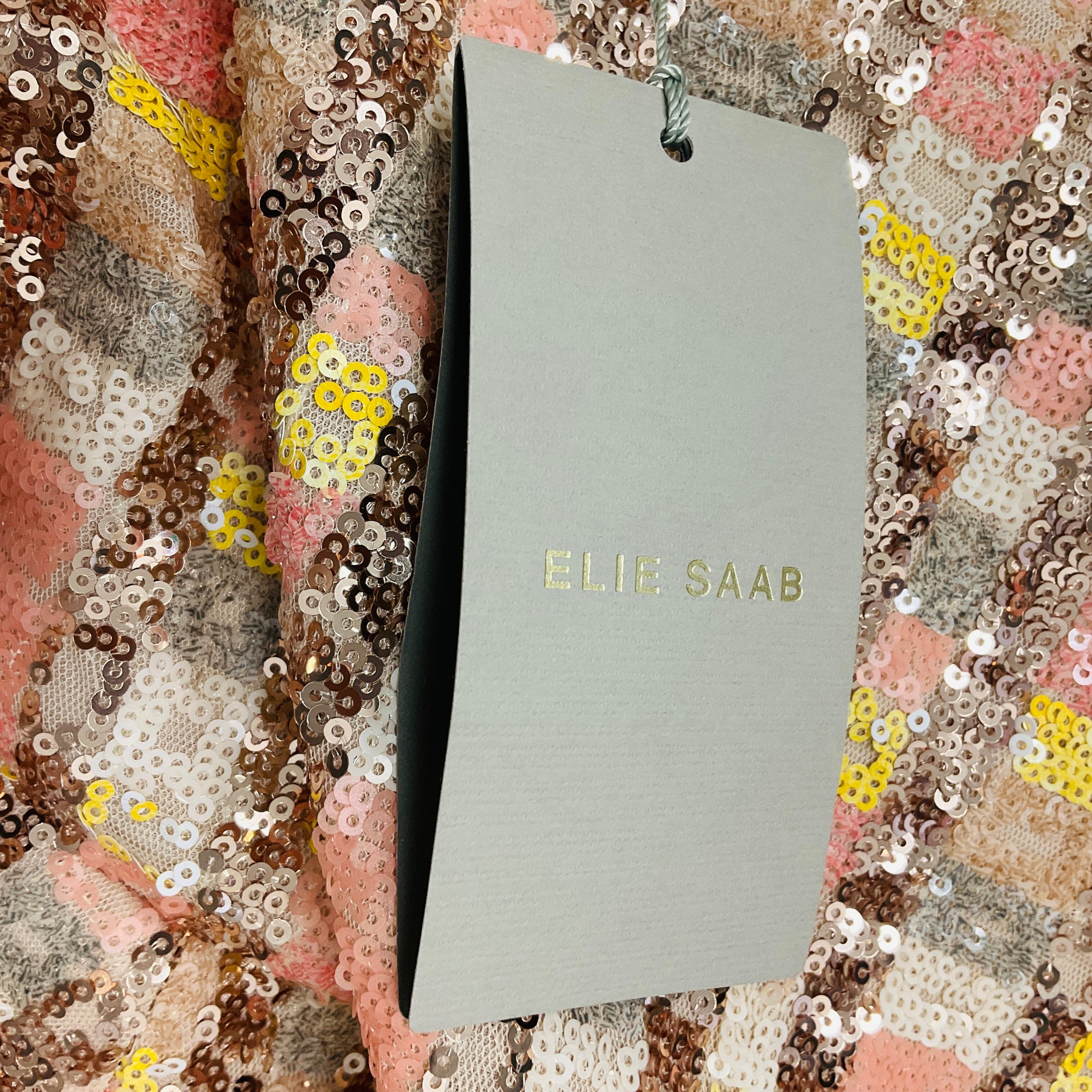 Elie Saab Blush Pink / Yellow / Rose Gold Metallic Camaleonte Sequined Midi Dress
