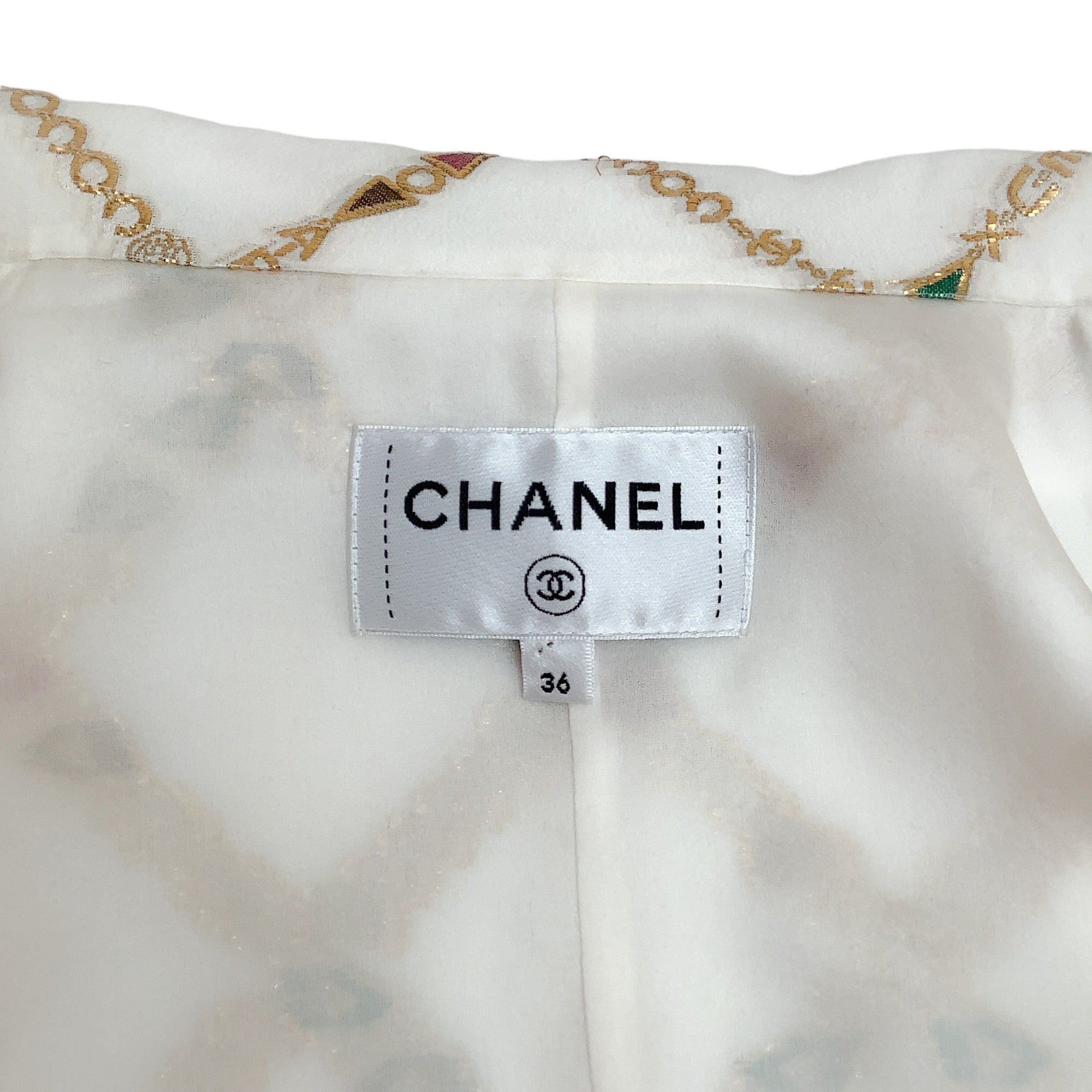 Chanel Ivory Low Cut Blouse with Gold Lurex Embroidery