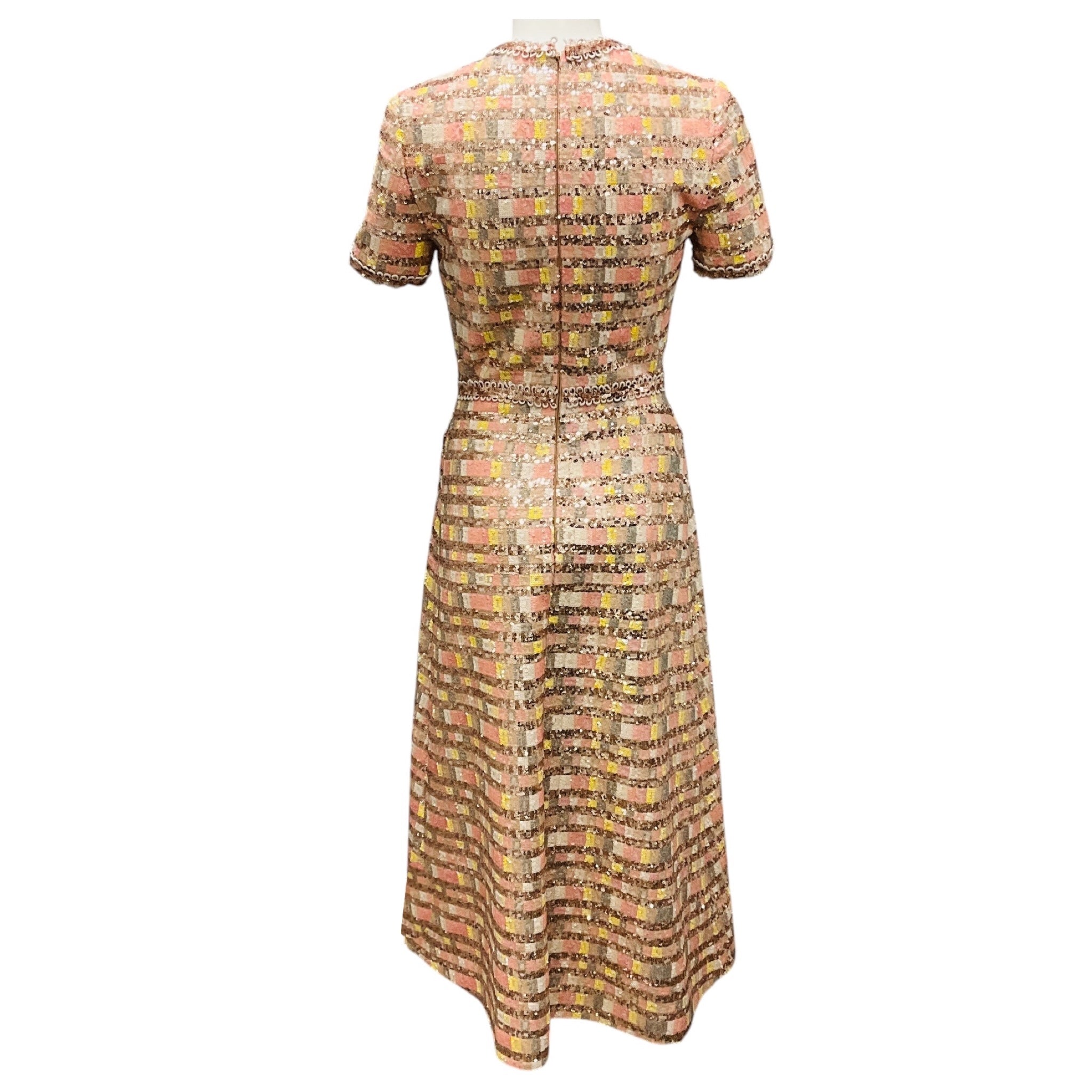 Elie Saab Blush Pink / Yellow / Rose Gold Metallic Camaleonte Sequined Midi Dress