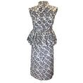 Load image into Gallery viewer, Dries Van Noten White / Navy Blue Printed Cotton Peplum Dress
