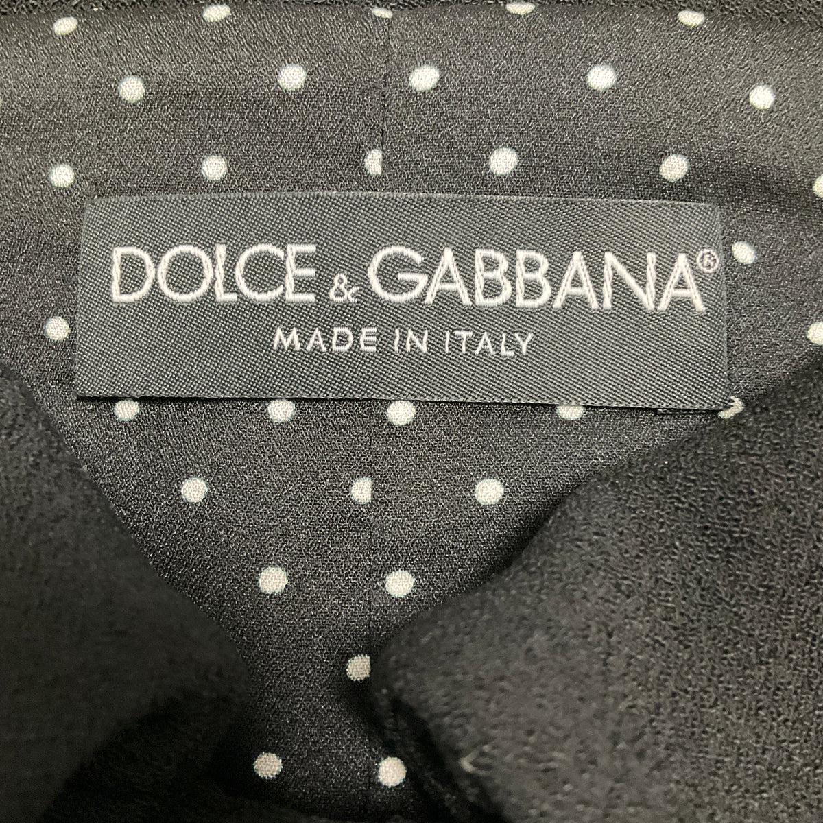 Dolce & Gabbana Black Collared Button Front Crepe Coat with Polka Dot Lining