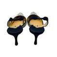 Load image into Gallery viewer, Manolo Blahnik Navy Blue / White Embroidered Linen Slingback Pumps
