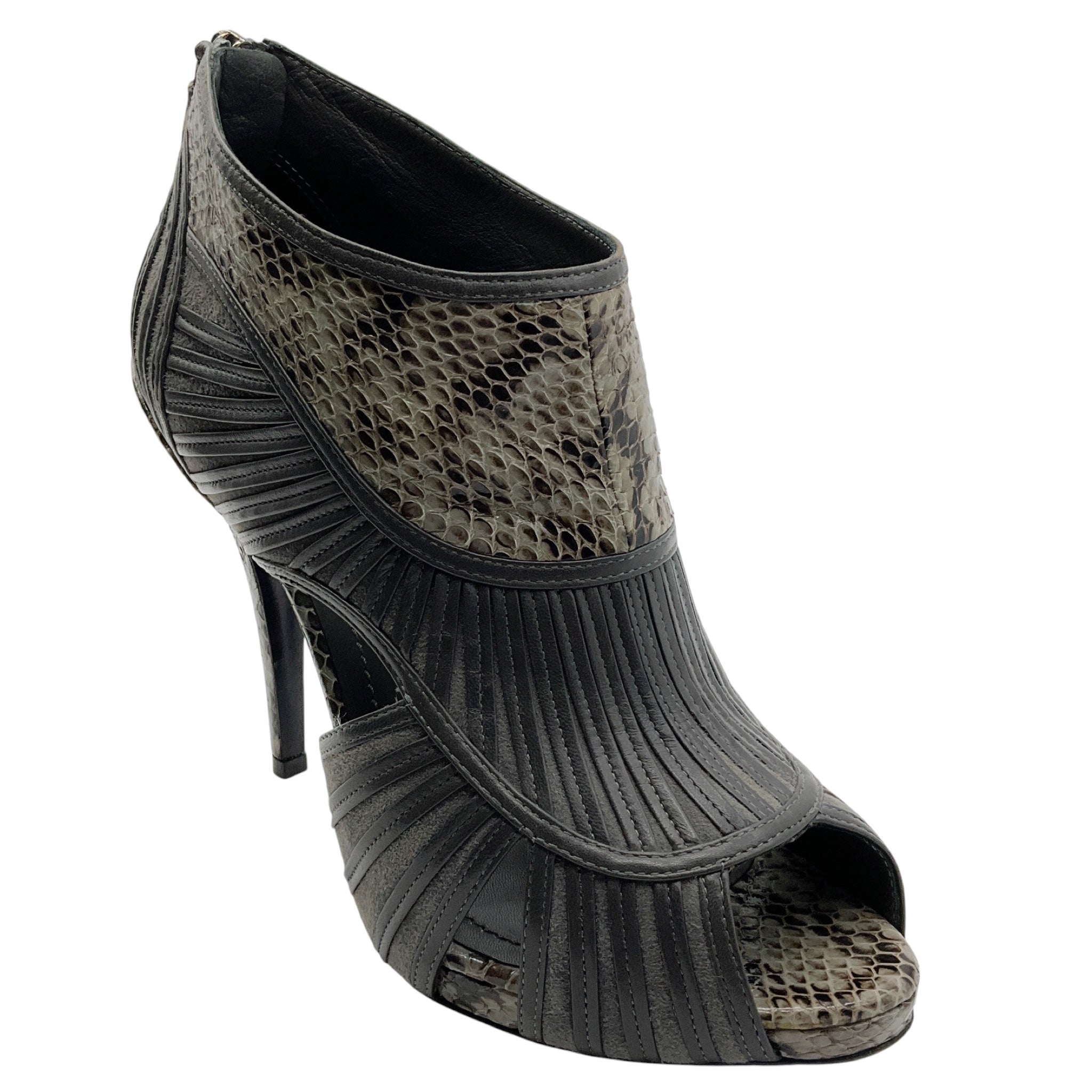 Christian Dior Grey Temptation Python Strappy Peep Toe Ankle Booties