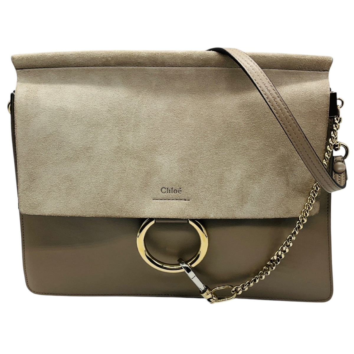 Chloe Motty Gray Faye Medium Flap Calfskin Leather and Suede Shoulder Bag