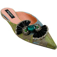 Load image into Gallery viewer, Rochas Green / Blue Jacquard Mules with Crystal Embellishments
