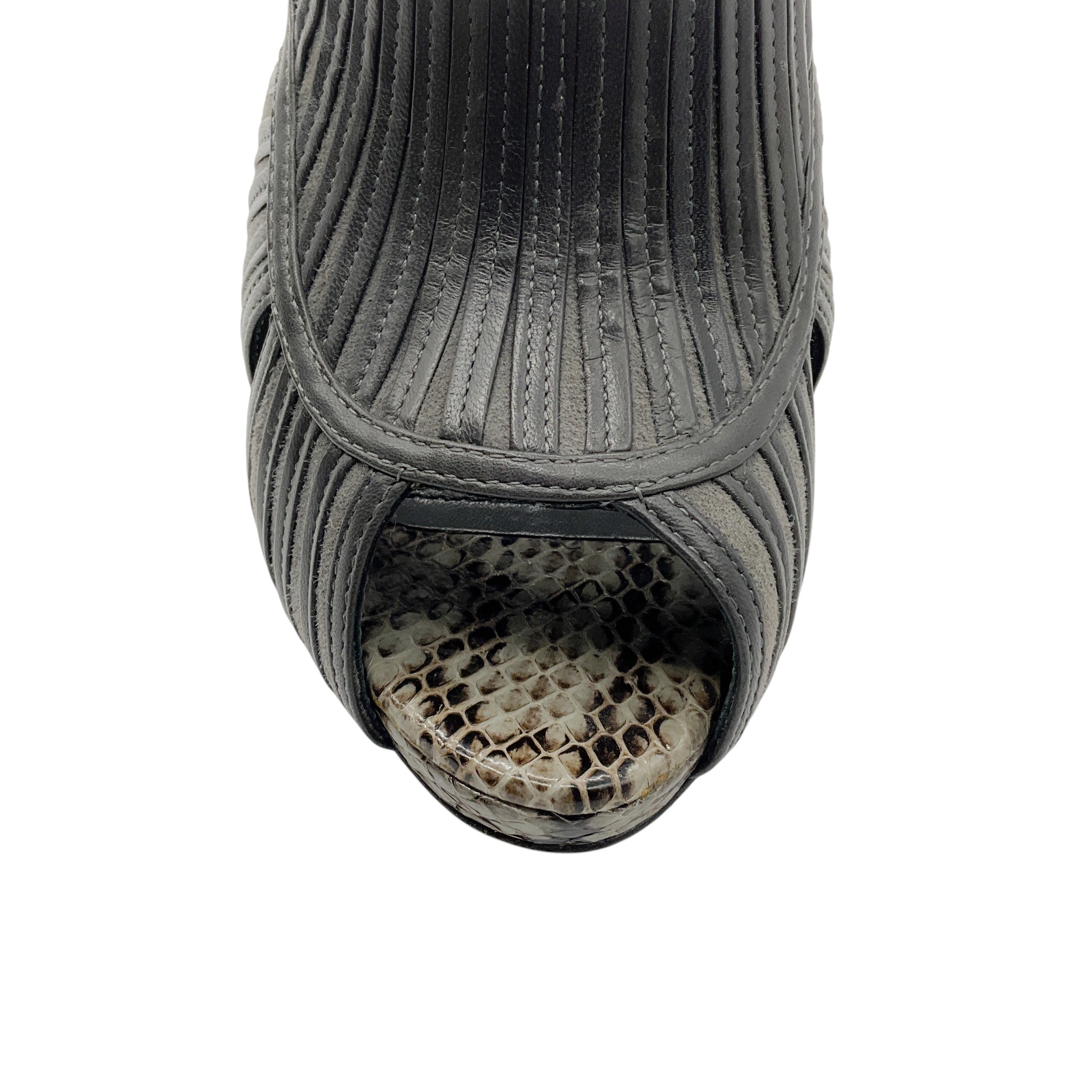 Christian Dior Grey Temptation Python Strappy Peep Toe Ankle Booties