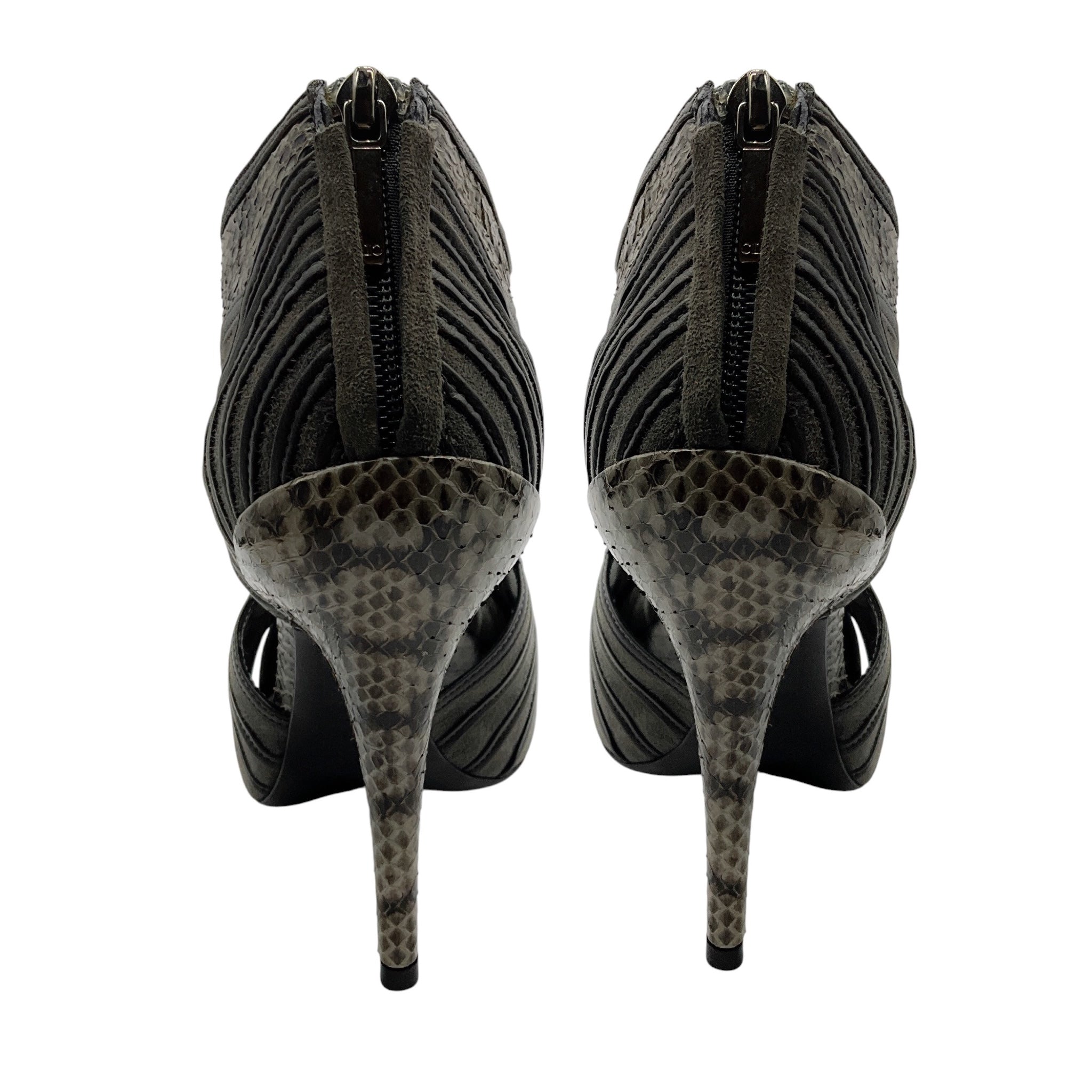 Christian Dior Grey Temptation Python Strappy Peep Toe Ankle Booties