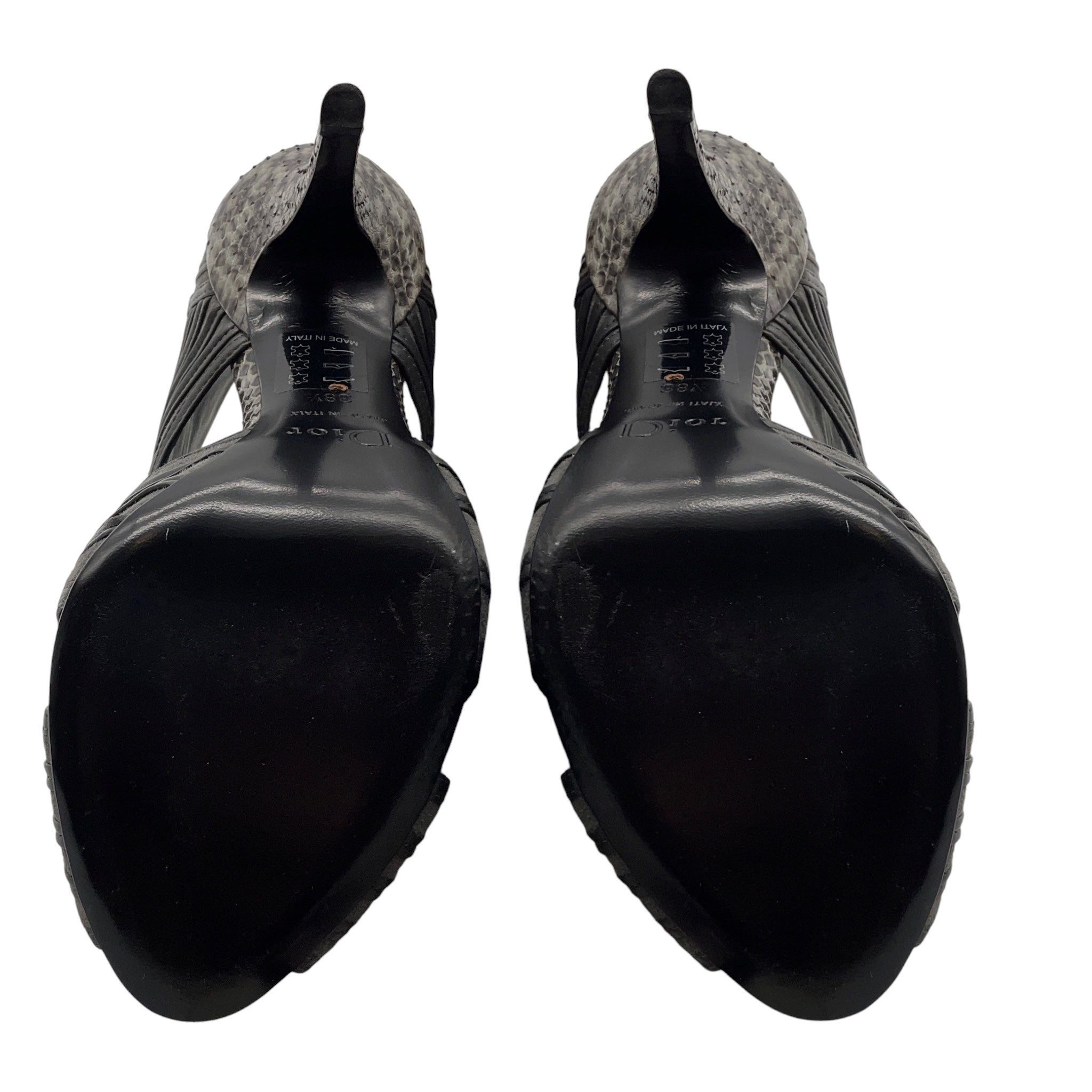 Christian Dior Grey Temptation Python Strappy Peep Toe Ankle Booties