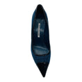 Load image into Gallery viewer, Manolo Blahnik Blue Wool Tweed Pumps with Navy Patent Leather Pointed Cap Toe
