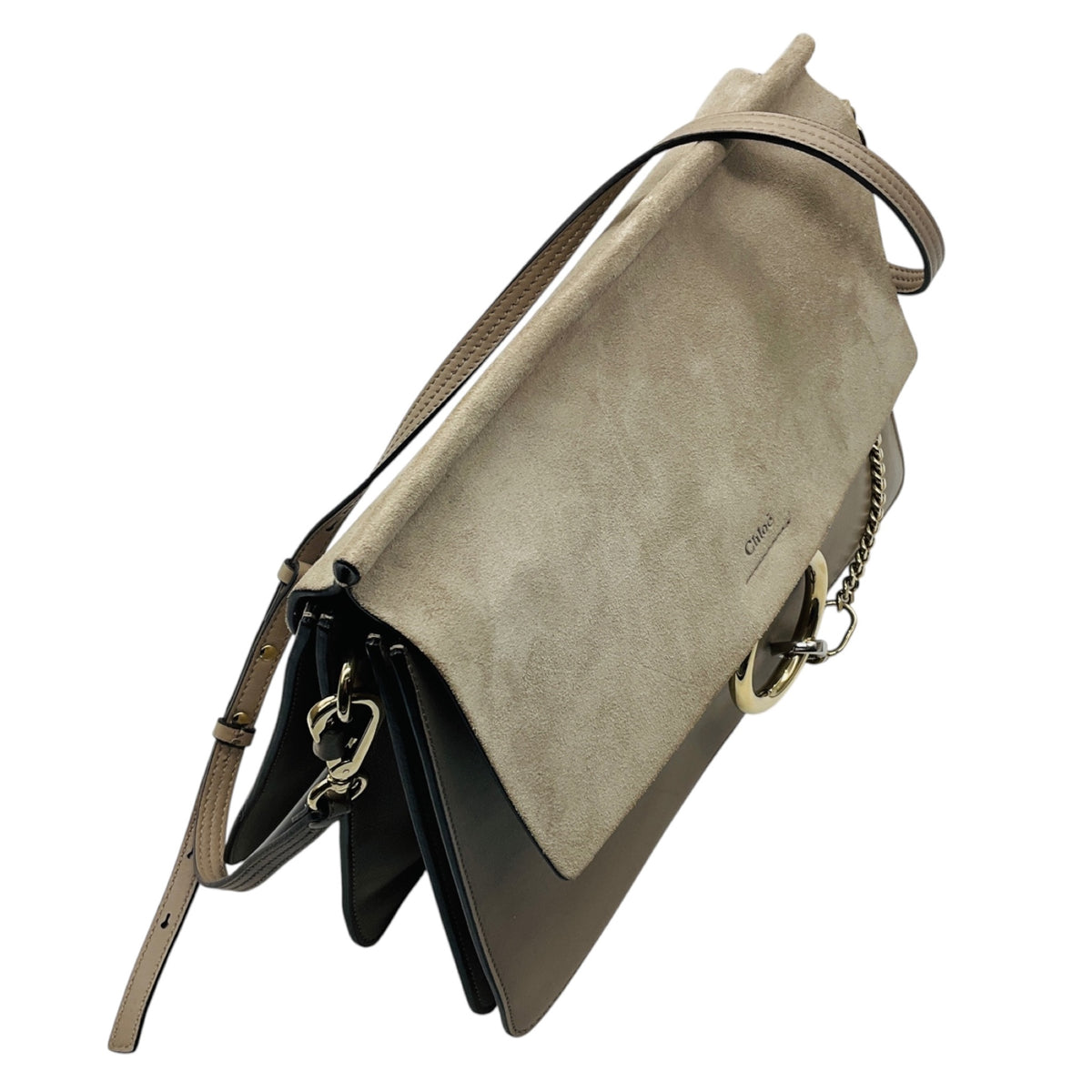 Chloe Motty Gray Faye Medium Flap Calfskin Leather and Suede Shoulder Bag