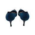 Load image into Gallery viewer, Manolo Blahnik Blue Wool Tweed Pumps with Navy Patent Leather Pointed Cap Toe
