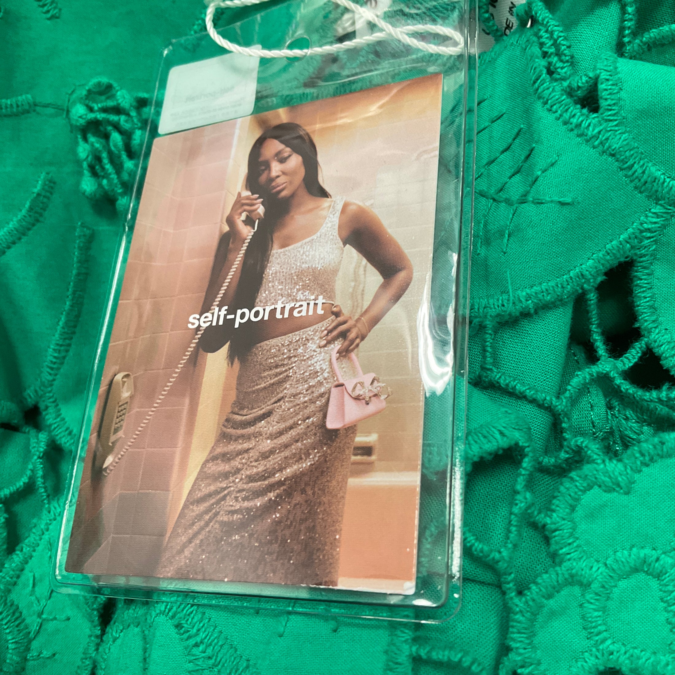 Self-Portrait Green 3D Cotton Lace Midi Dress