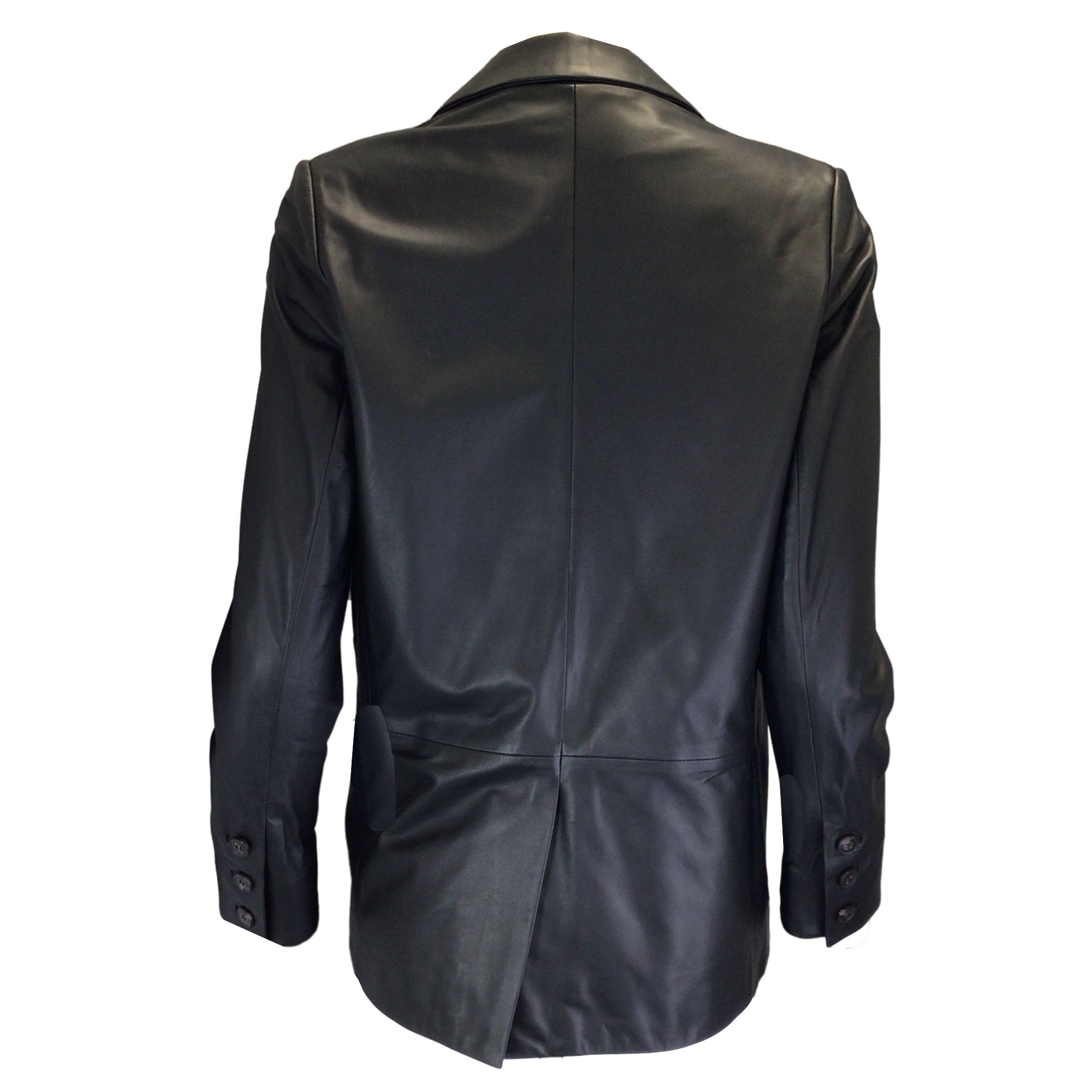 Yves Salomon Black Double Breasted Silk Lined Lambskin Leather Blazer