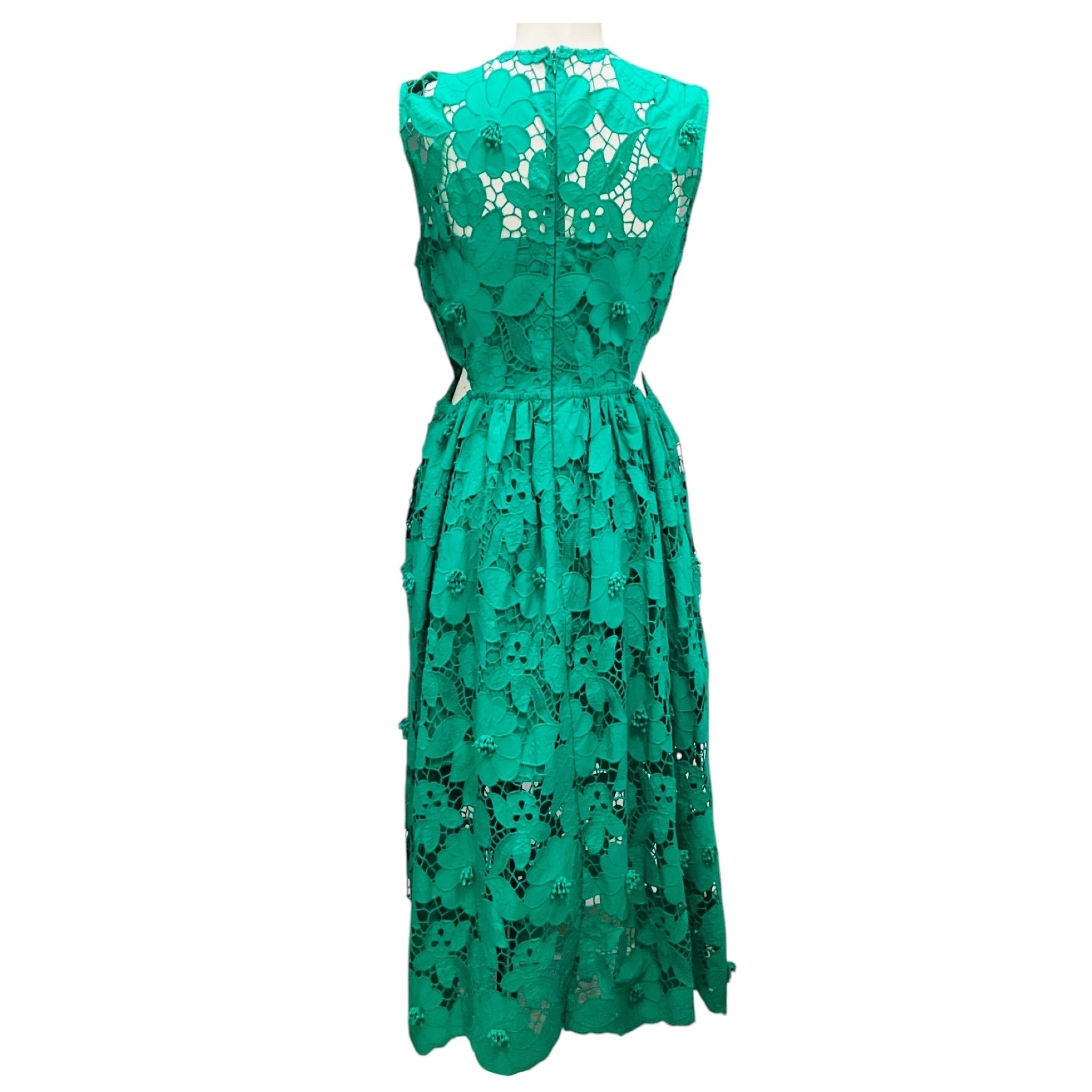Self-Portrait Green 3D Cotton Lace Midi Dress