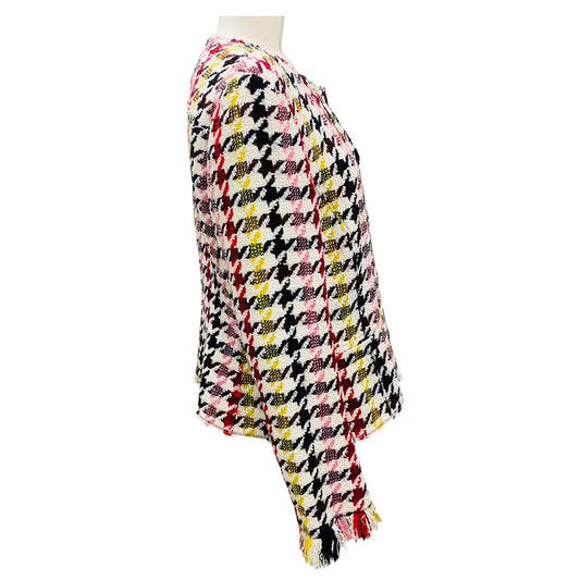Oscar de la Renta White Multi Houndstooth Boucle Tweed Jacket