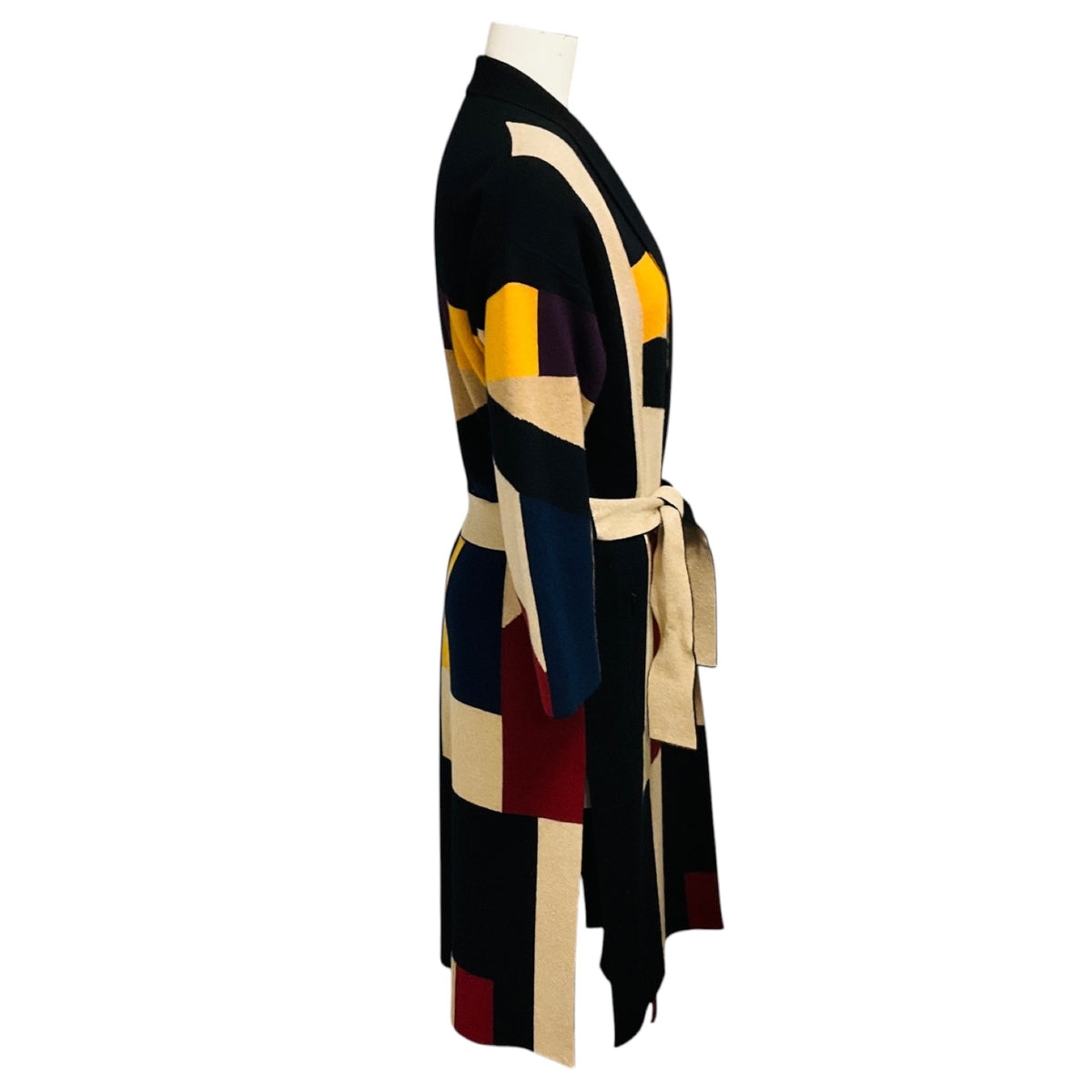 Akris Black / Beige Multi Reversible Shimmer Knit Cashmere Coat with Belt