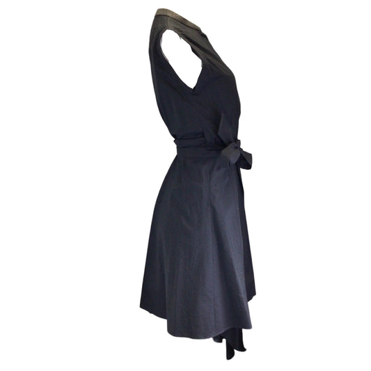 Brunello Cucinelli Navy Blue Monili Beaded Cotton Wrap Dress