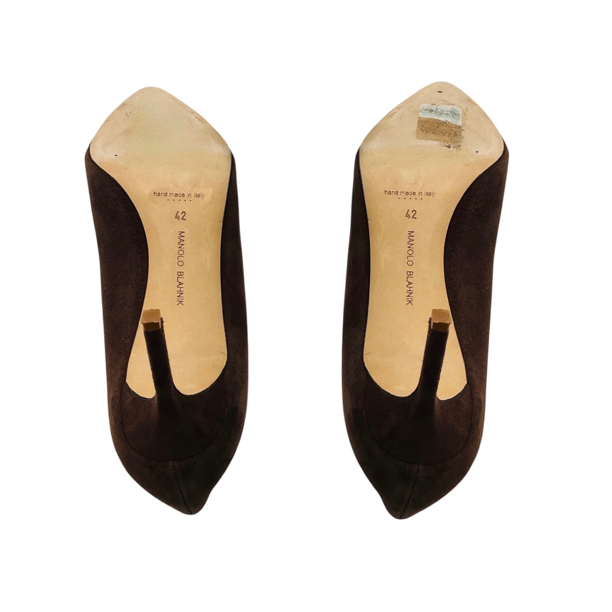 Manolo Blahnik Brown Pointed Toe Suede Leather Pumps