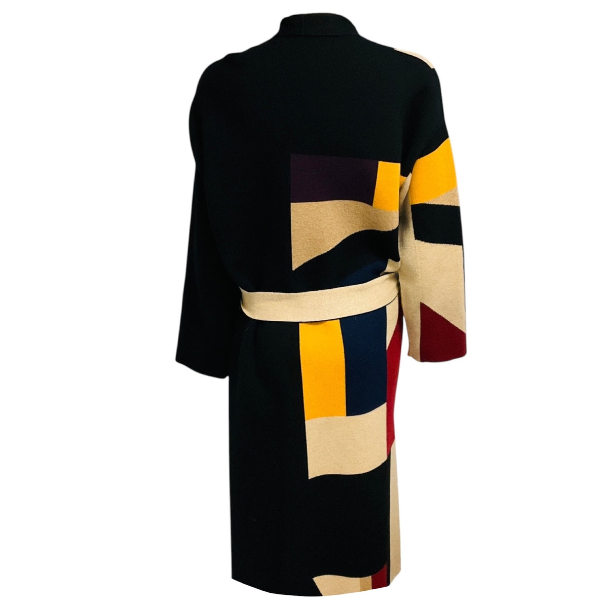Akris Black / Beige Multi Reversible Shimmer Knit Cashmere Coat with Belt