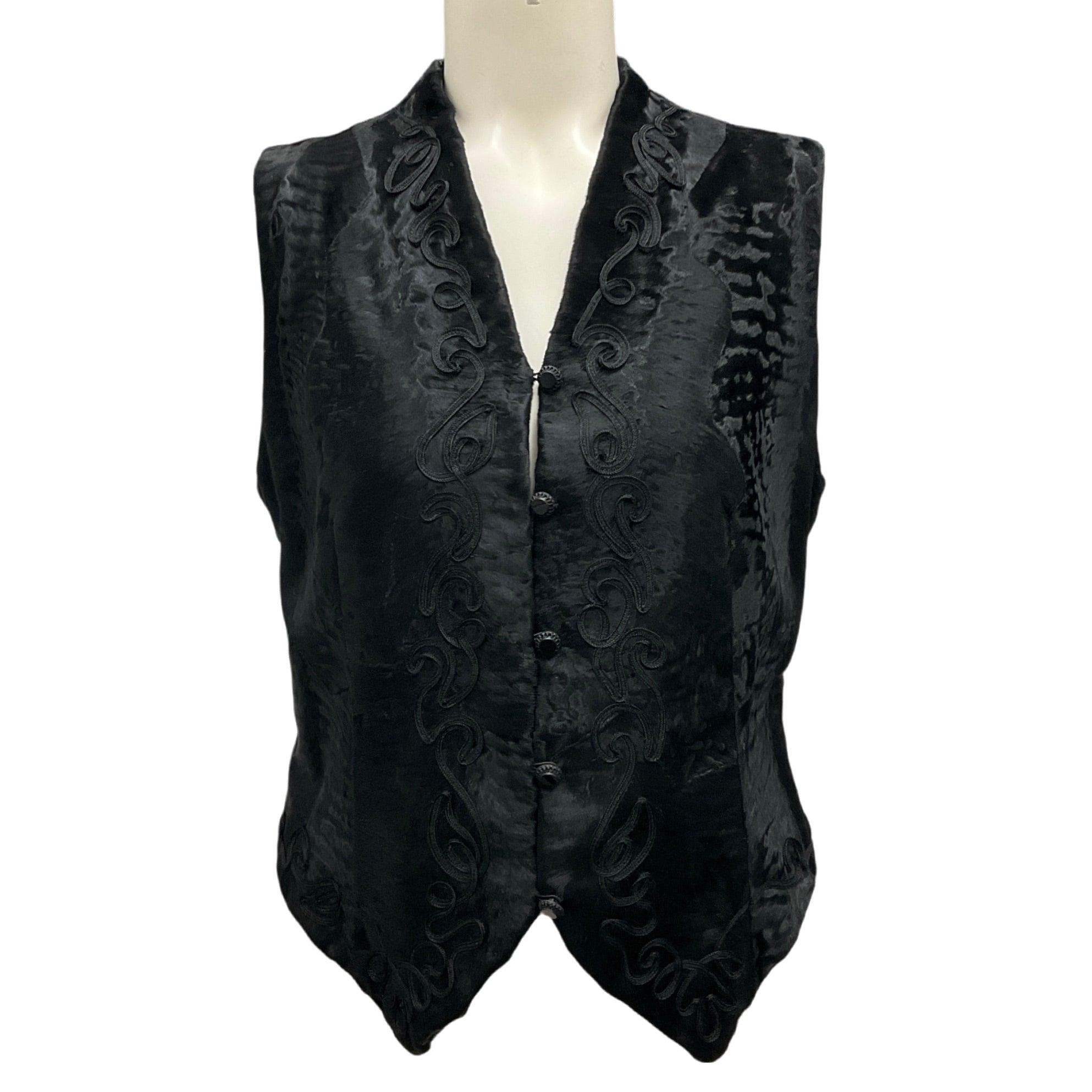 Saks Fifth Avenue Black Embroidered Broad Tail Fur Vest