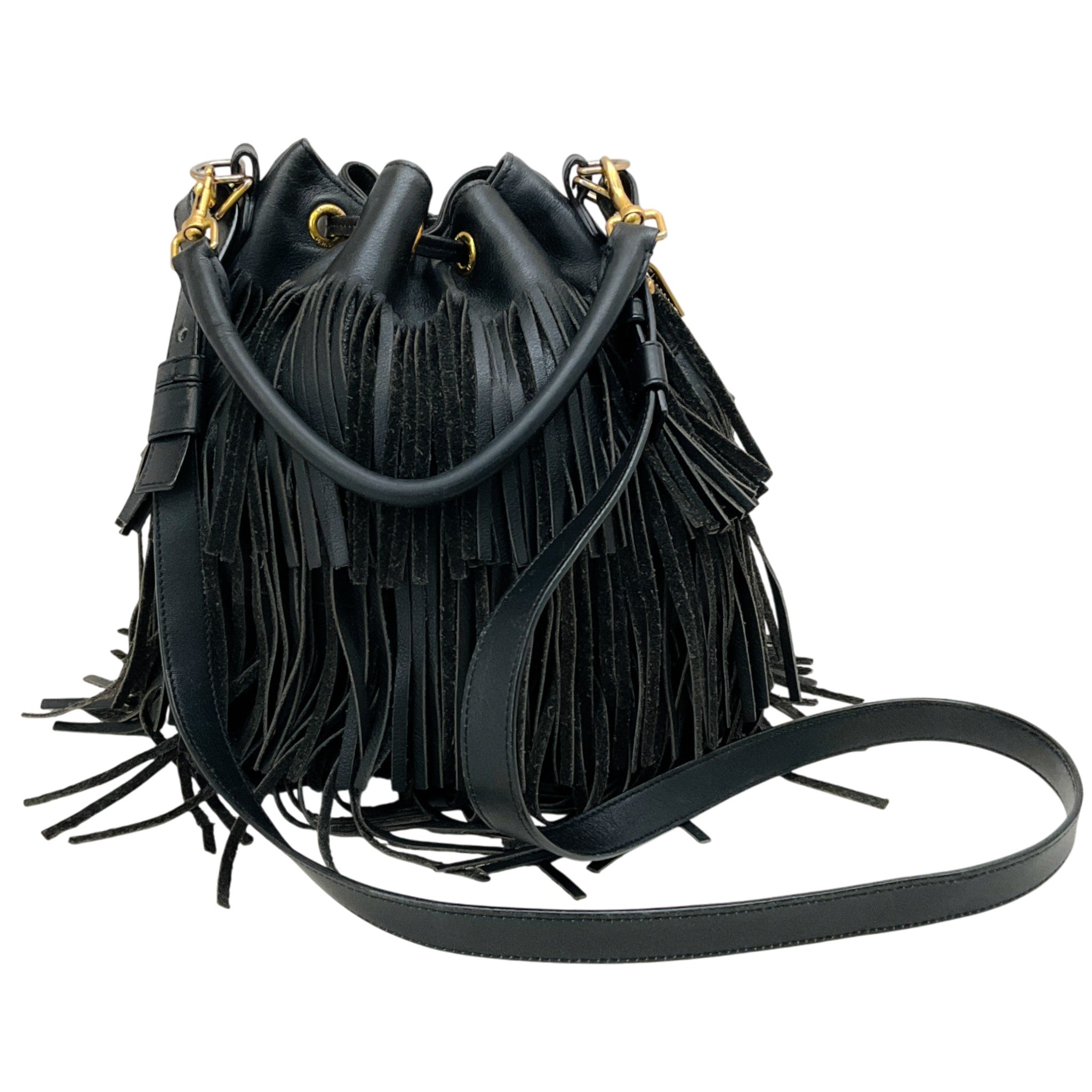 Saint Laurent Black Leather Fringe Emmanuelle Shoulder Bag
